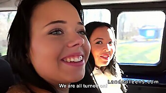 Three Young Girls Giving A Handjob In A Car