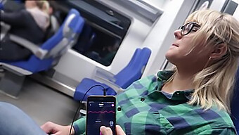 Experience a teen's orgasm with a sex toy on a train