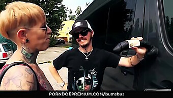 Tattooed German MILF engages in steamy encounter on bus