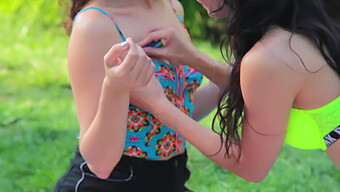 Young European Woman In Transparent Leggings And Underwear At Outdoor Location