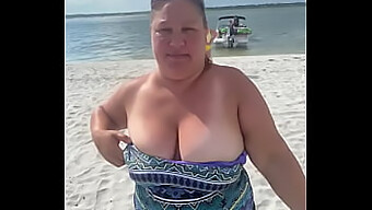 Duca Wife, A Lustful Bbw, Exposes Her Ample Bosom At A Public Seaside Location