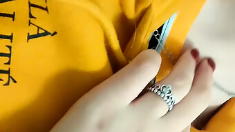 Russian Teen'S Sensual Solo Striptease In A Cozy Yellow Hoodie