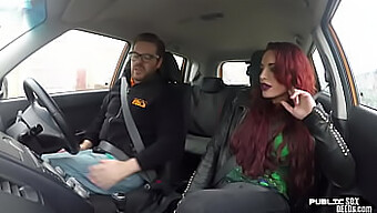 British Redhead Gives Public Blowjob To Instructor